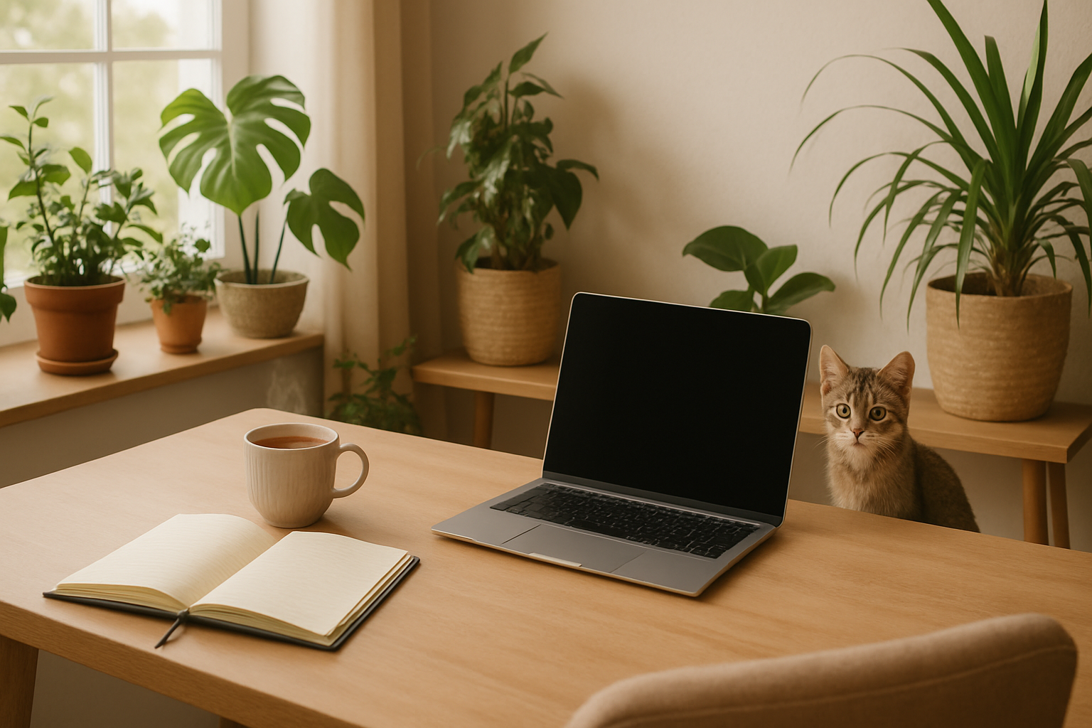 Bureau naturel et lumineux, ambiance de travail sereine